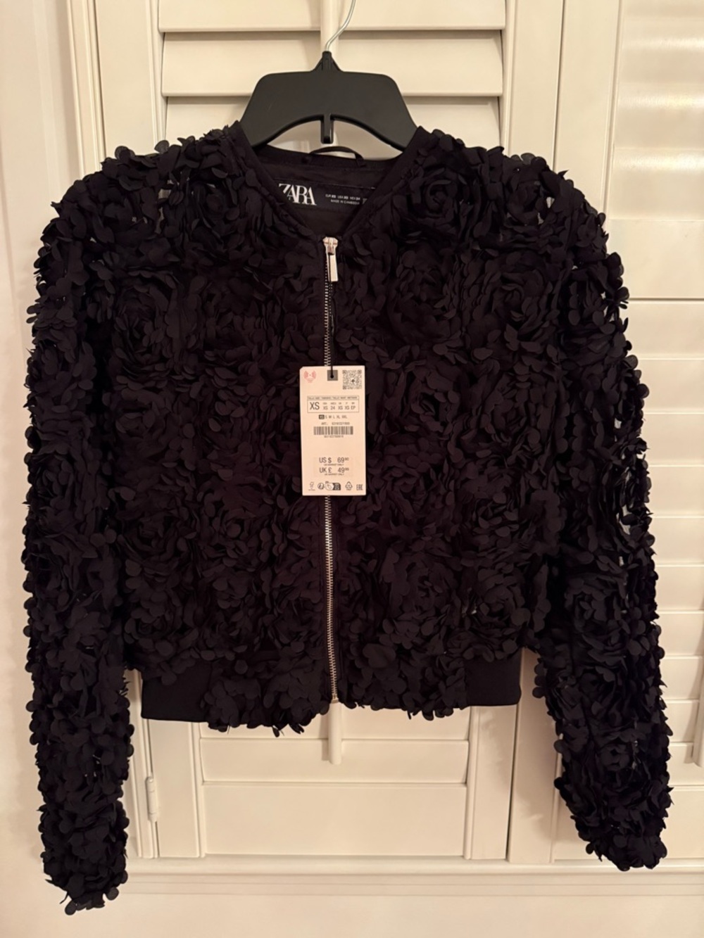 Zara Black 3D Floral Bomber Jacket